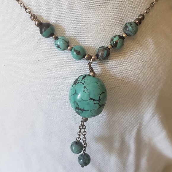 Sterling Silver 925 Turquoise Necklace + Earrings - Picture 4 of 9